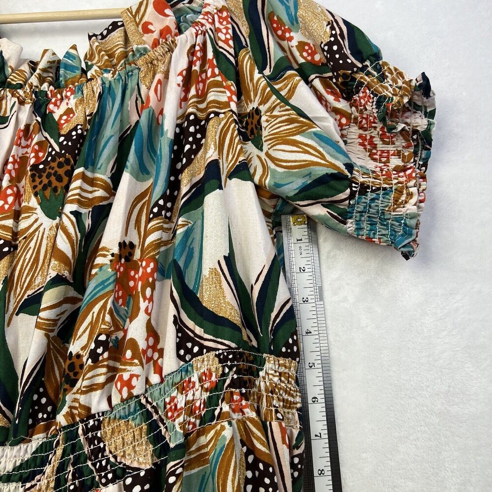 Floral 3X Maxi Tiered Cottage Feminine Puffy Sleeves Off Shoulder Long Dress - Picture 11 of 15